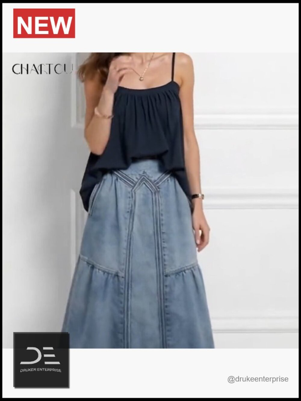 Retro Elastic High Waist Frayed A-Line Maxi Denim Skirt with Pockets - Picture 6 of 6
